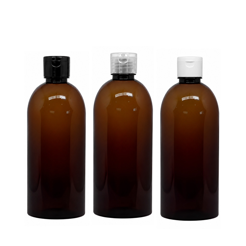 Kit 10 Frascos Pet Âmbar 500ml com Tampa Flip Top p/Álcool e Sabonete