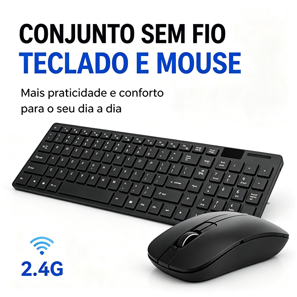 Kit Teclado E Mouse Sem Fio Bluetooth Wireless 2.4ghz Notebook Usb Ultra Slim Compacto Android Pc