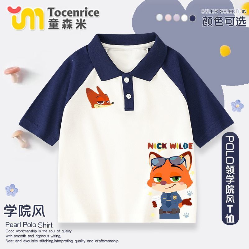 Zootopia2 Camiseta infantil de manga curta para meninos e meninas verão 2026 Fox Nick POLO camisa grande roupas infantis
