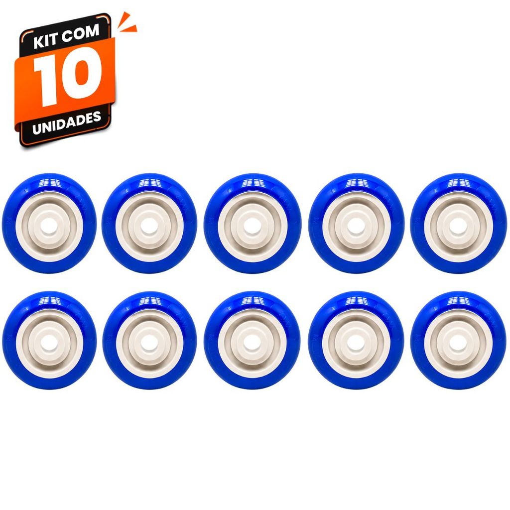 Kit 10 Rodas Rodinhas para Carrinho de Supermercado Mercado Ajax 3" PVC Azul 80kg Alta Resistência Carrinhos Comerciais
