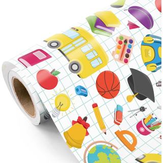 WRAPAHOLIC Back to School Wrapping Paper Roll - Mini Roll - 17 Inch x 16.5 Feet - Colorful Cartoon School Supplies Desig