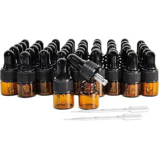 50 frascos de vidro âmbar com conta-gotas de vidro para óleos essenciais, ideais para amostras de viagem.