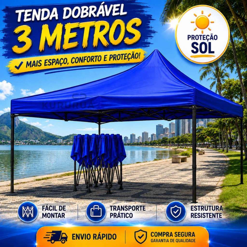 Tenda Articulada Gazebo Sanfonado Todo de Alumínio 3x3 Praia Piscina Camping Eventos Carro
