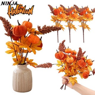[Extreme] 3-1 Unidade De Buquês De Flores Artificiais De Outono Para Halloween-Trigo De Abóbora Com Folhas De Bordo-Deco