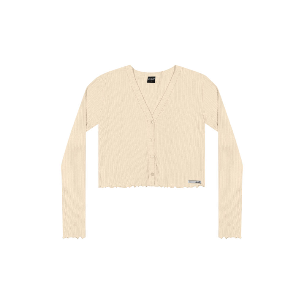 Cardigan Cropped Juvenil Menina Canelado Beats Bege