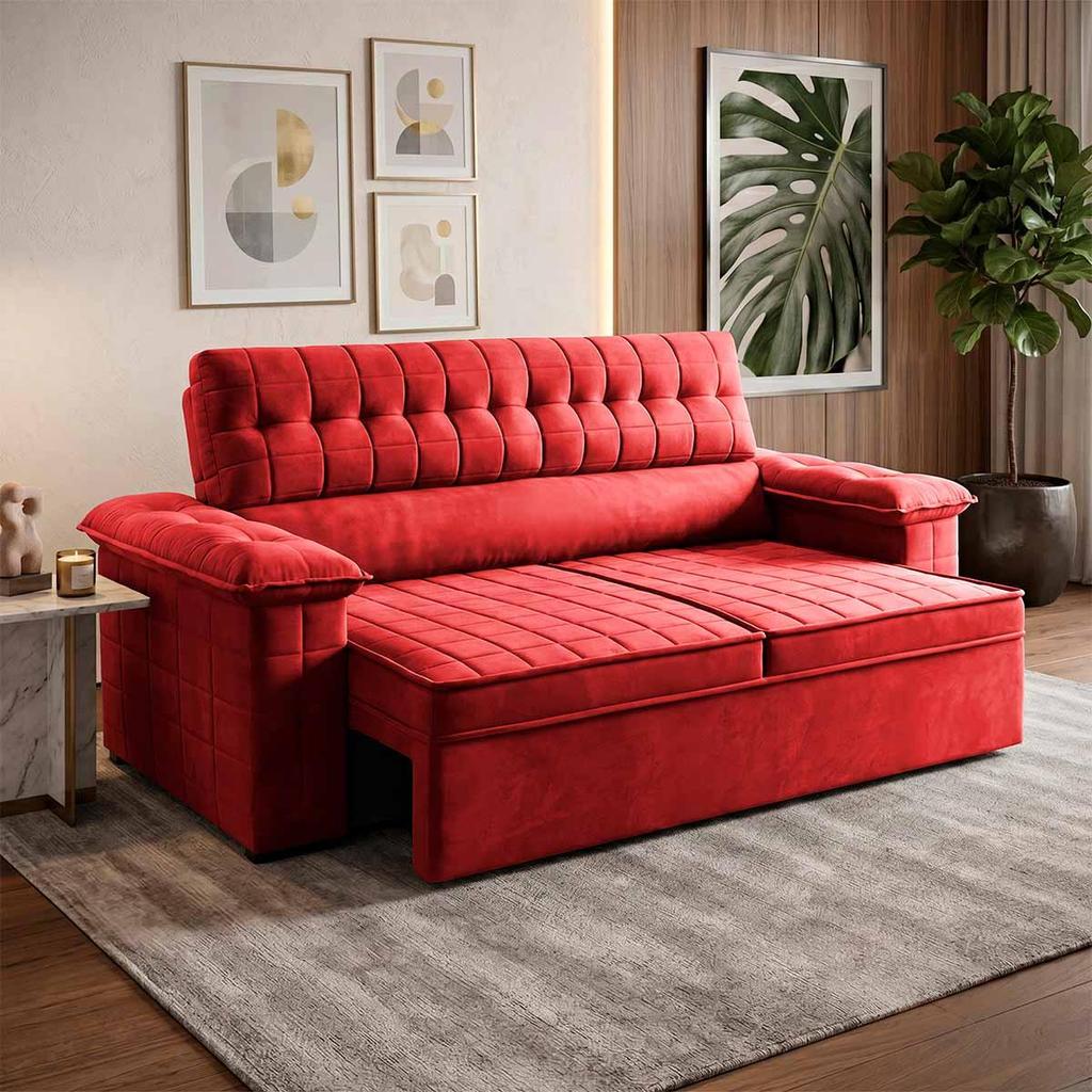 Sofá Retrátil Reclinável 2 lugares com molas 1,50m Quantum Suede Velut Vermelho - King House
