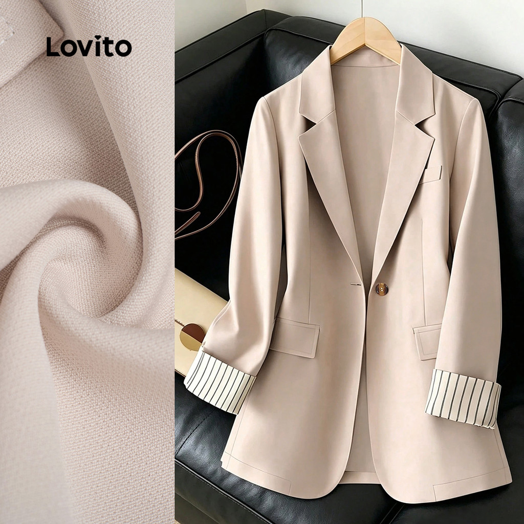 (New Arrival) Lovito Blazer Casual de Tecido Abotoado Bolso Falso Cor Damasco pa