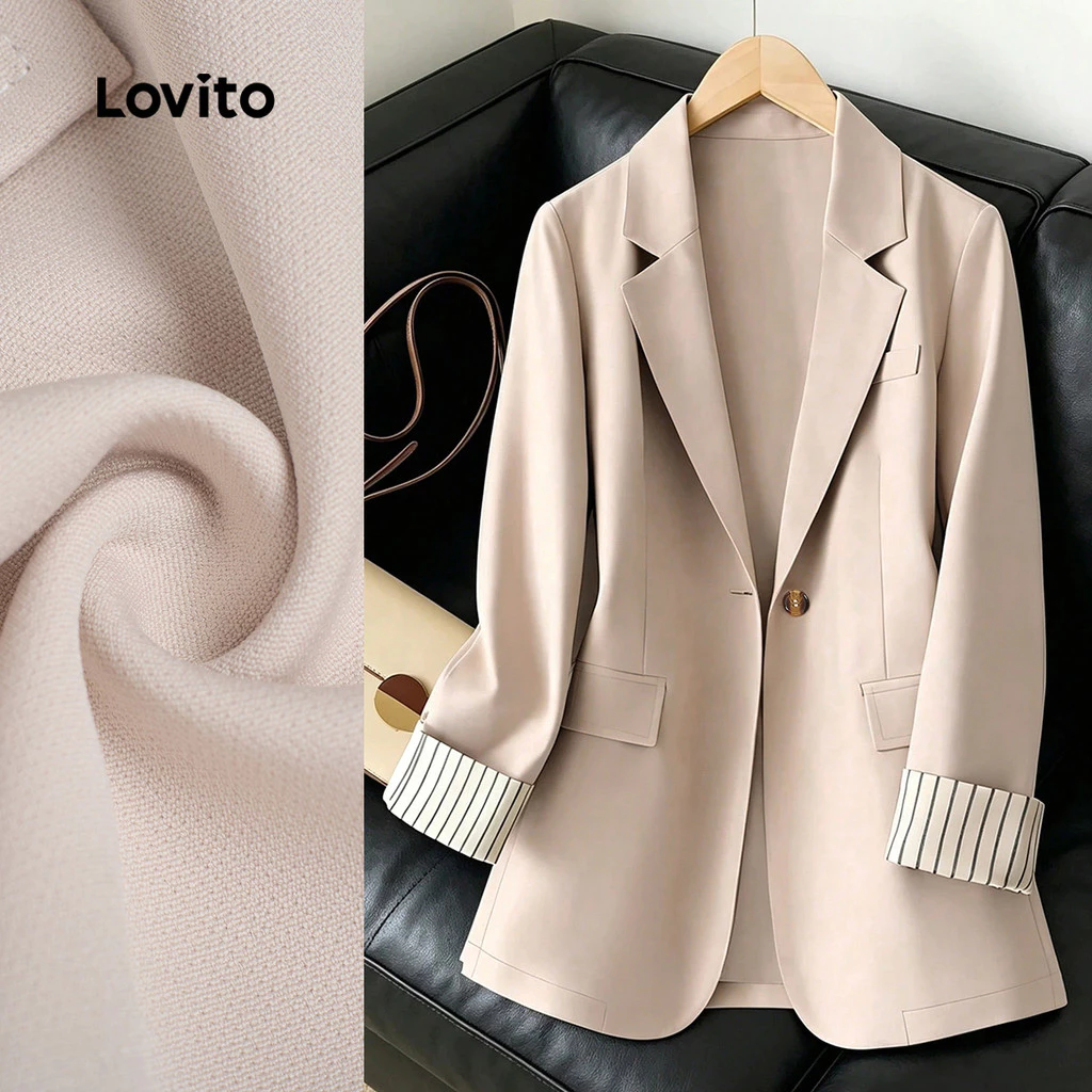(New Arrival) Lovito Blazer Casual de Tecido Abotoado Bolso Falso Cor Damasco para Mulheres outono/inverno LBL36027 — imagem 1