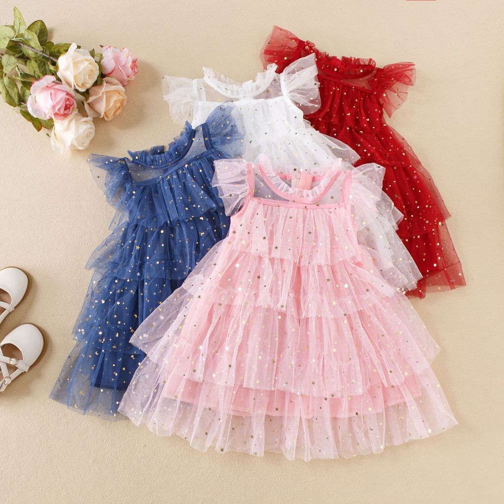 Vestido infantil estrelinhas estrelas tule aniversário ensaio fotográfico frozen