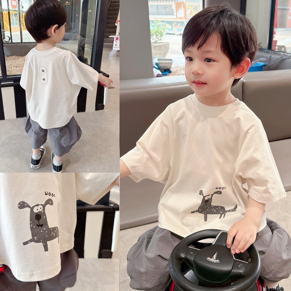 Diversão dos desenhos animados menino cão impresso camiseta de manga curta verão novo estilo roupas infantis crianças ve