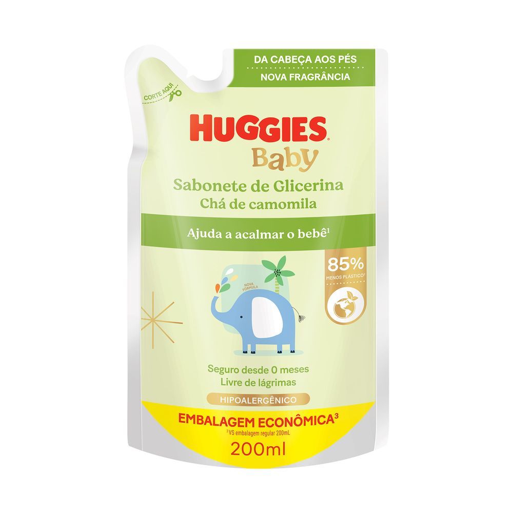 Sabonete Líquido Huggies glicerina para bebê camomila refil 200 ml