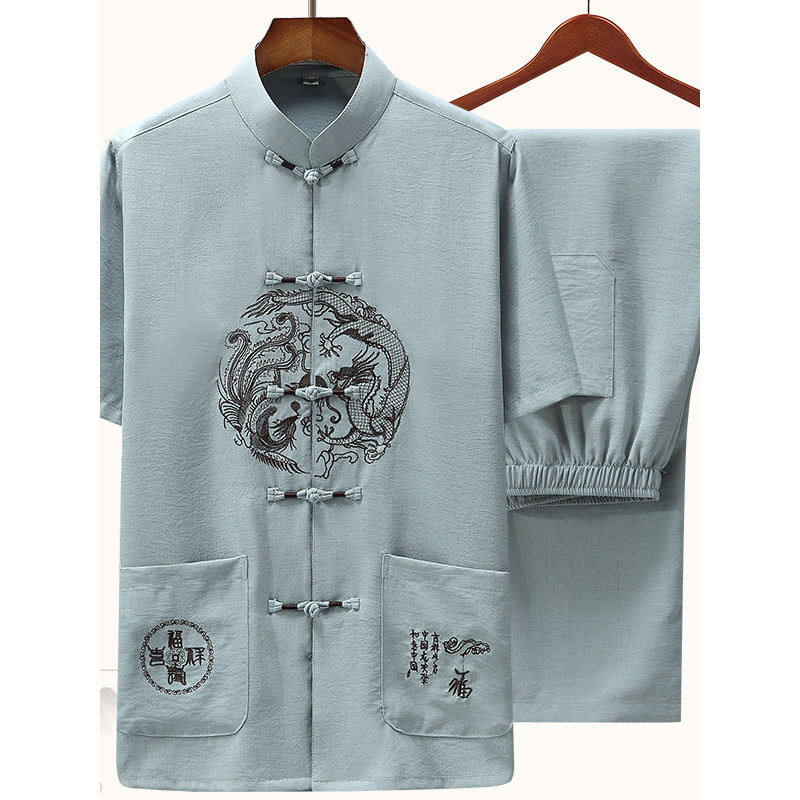 T Tang terno masculino verão estilo chinês roupas masculinas de meia-idade idosos vovô roupas de verão terno de manga cu