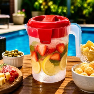 Jarra Plástica 2 Litros - Tampa com Travas Laterais Hermética Água Sucos Geladeira Cozinha -BPA FREE