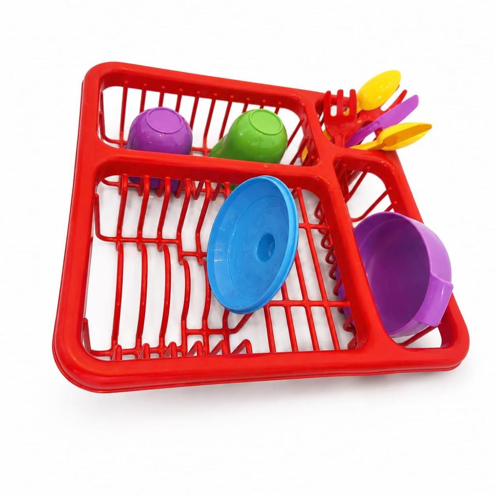 Kit Escorredor de Louças Infantil com Panelinha, Copos e Talheres – envio de cores aleatoria