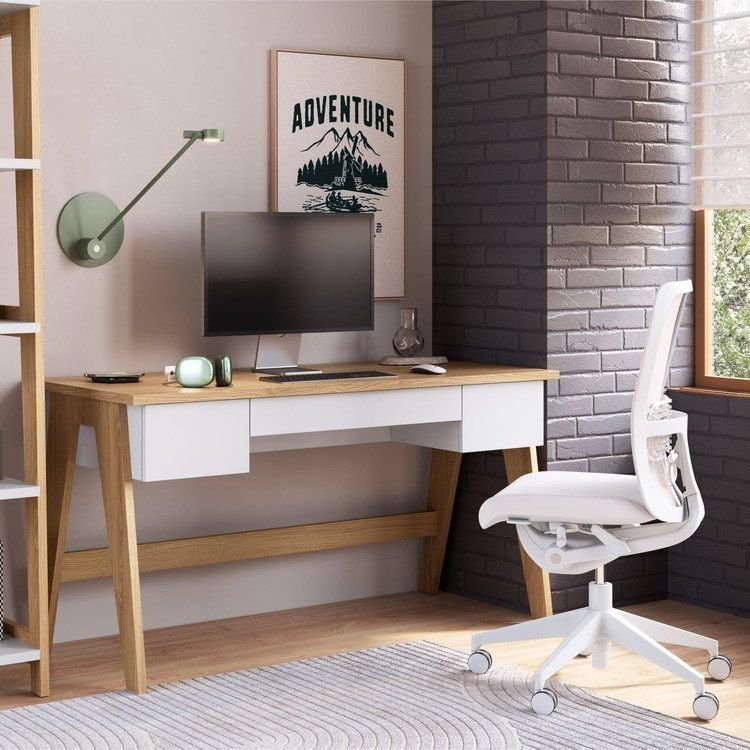 Escrivaninha Mesa Escritório 26106 Trend 3 Gavetas 150cm Hanover e Off White Bege Hanover/Off White