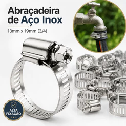 Kit Abraçadeira Americana 3/4 Inox para Mangueira Gás Jardim Ajustável Reforçada Resistente