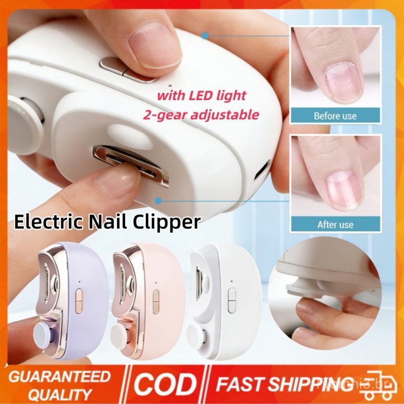 Cortador de Unhas Elétrico 2 em 1 com Polidor, Cortador de Unhas Automático de Segurança com Luz, 2 Velocidades Ajustáve