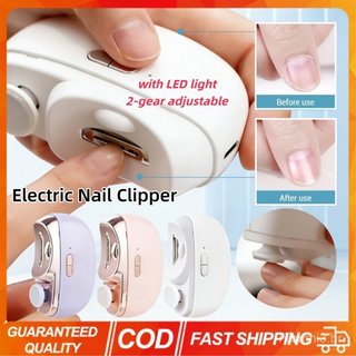 Cortador de Unhas Elétrico 2 em 1 com Polidor, Cortador de Unhas Automático de Segurança com Luz, 2 Velocidades Ajustáve