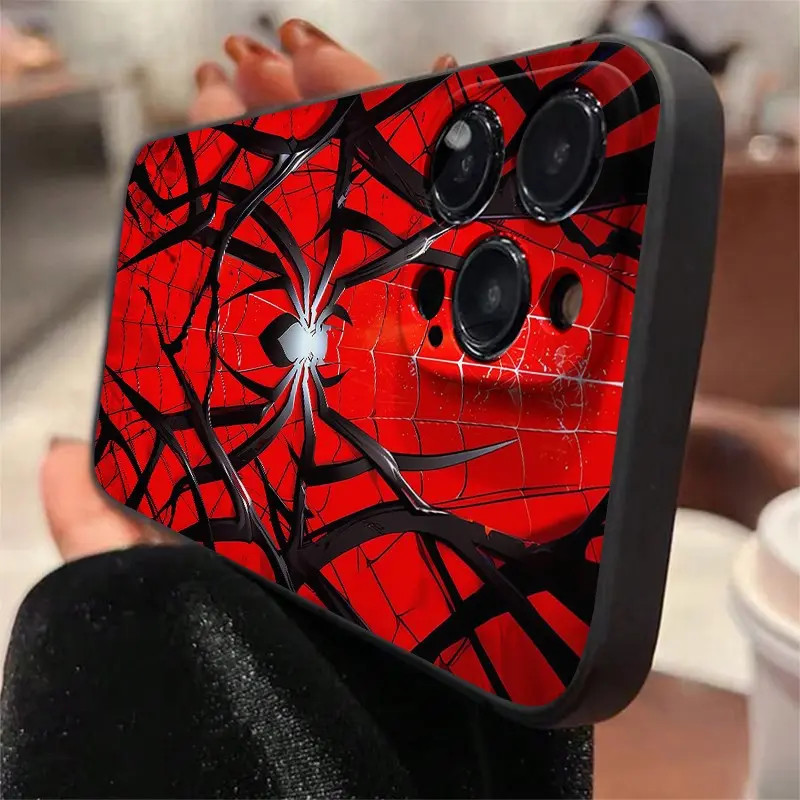 Vermelho Preto Arte de Aranha Capa Capinha Para iPhone 16 15 14 Plus 11 12 13 17 Pro XS Max XR 7 8 SE Silicone