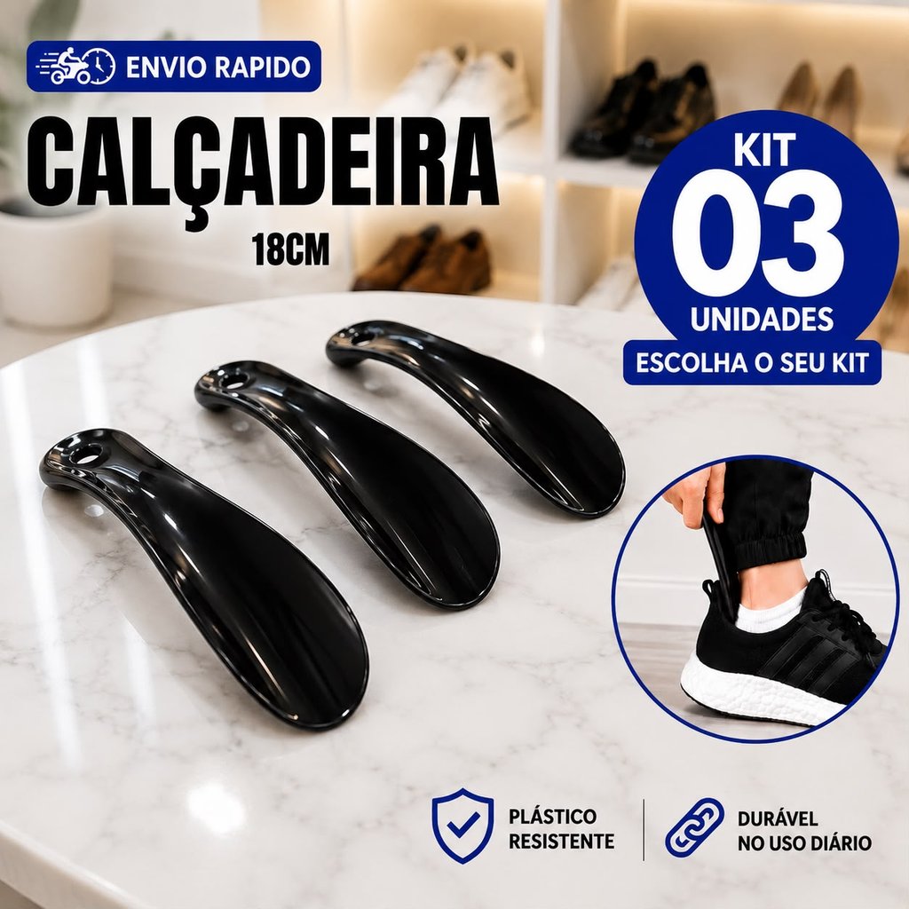 Calçadeira de Tênis 18cm Kit 01 02 ou 03 Unidades Calçador de Sapato Plástico Resistente