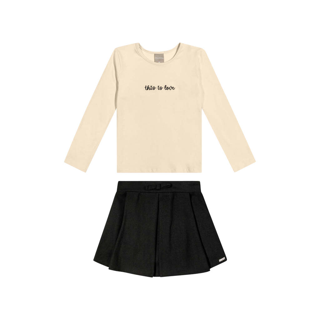 Conjunto Infantil Menina Com Saia Pregas Colorittá Bege