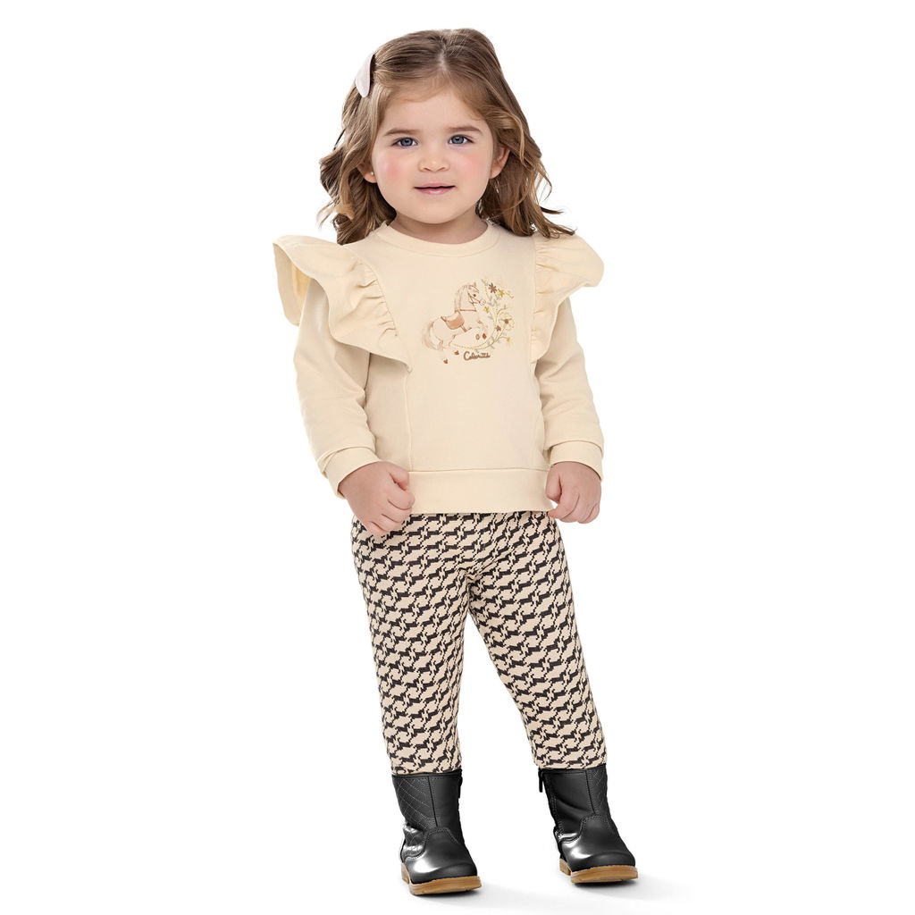 Conjunto Bebê Menina Babados Cavalinho Colorittá Bege