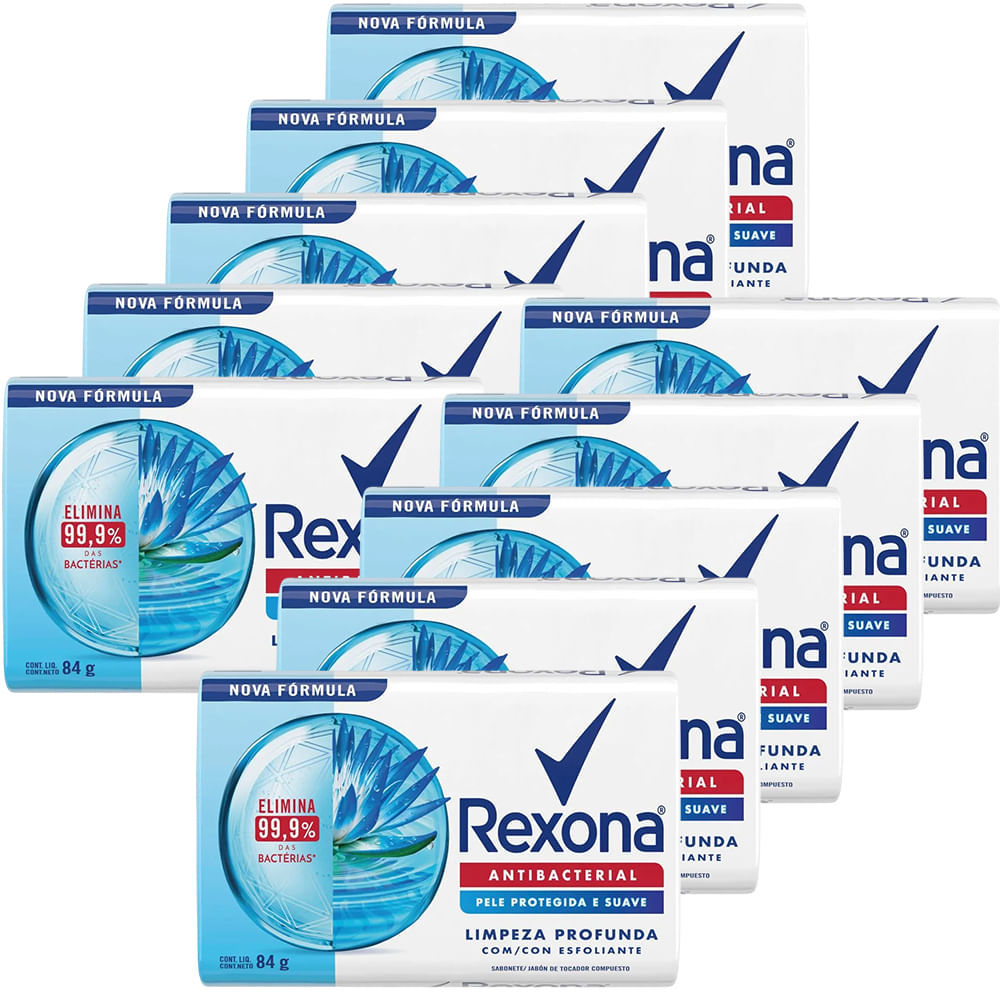 Kit Sabonete Em Barra Rexona Antibacterial Limpeza Profunda 84g 10 Unidades