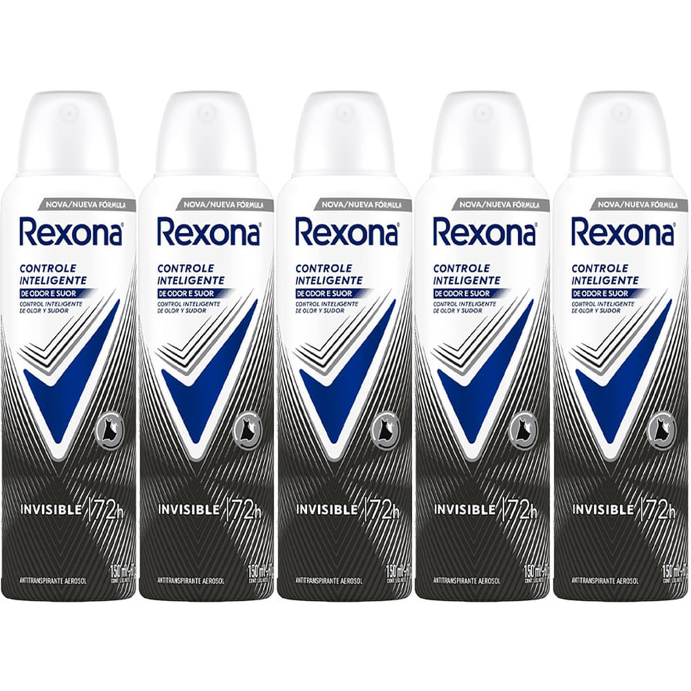 Kit Desodorante Aerosol Rexona Feminino Invisible 150ml - 5 Unidades