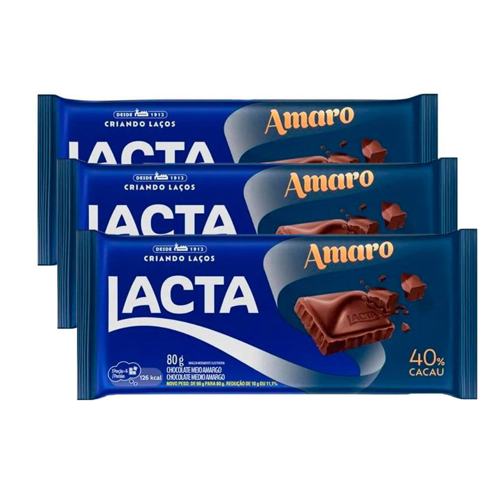 Kit 3 Chocolate Amaro 40% Cacau Barra 80g