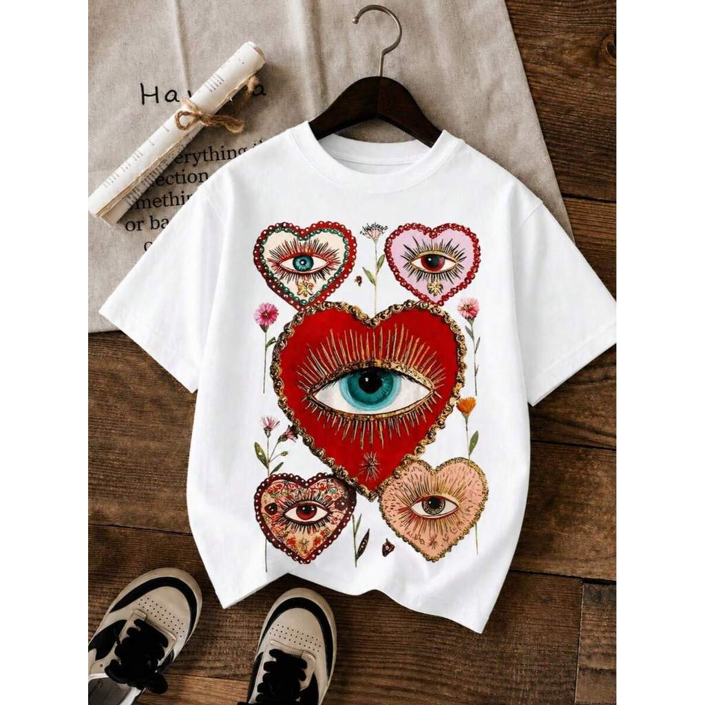 Camisa Camiseta T-Shirt Feminina Corações Magic Moda Gringa Estilosa Despojada 100% Algodão Estampada