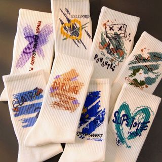 H HHR meias masculinas carta Graffiti primavera verão ins na moda All-Match alto valor absorvente de suor estudante espo