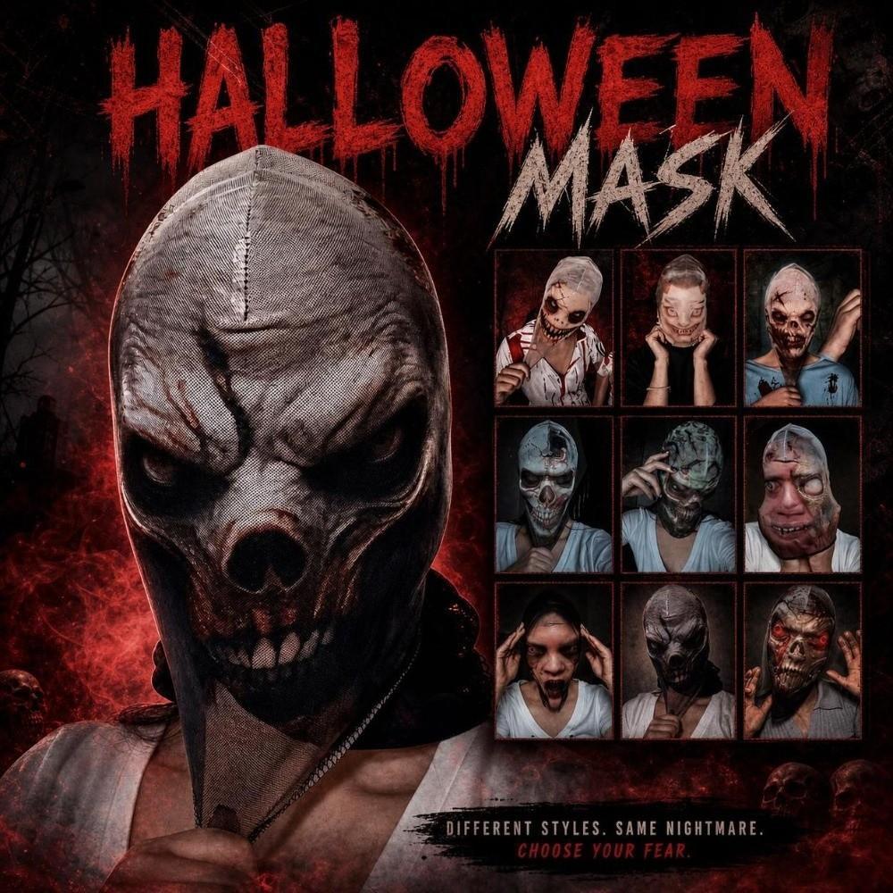 Máscara Facial Completa Para Halloween , Máscaras De 3D Respiráveis , Zumbi Visualizada De Malha Realista