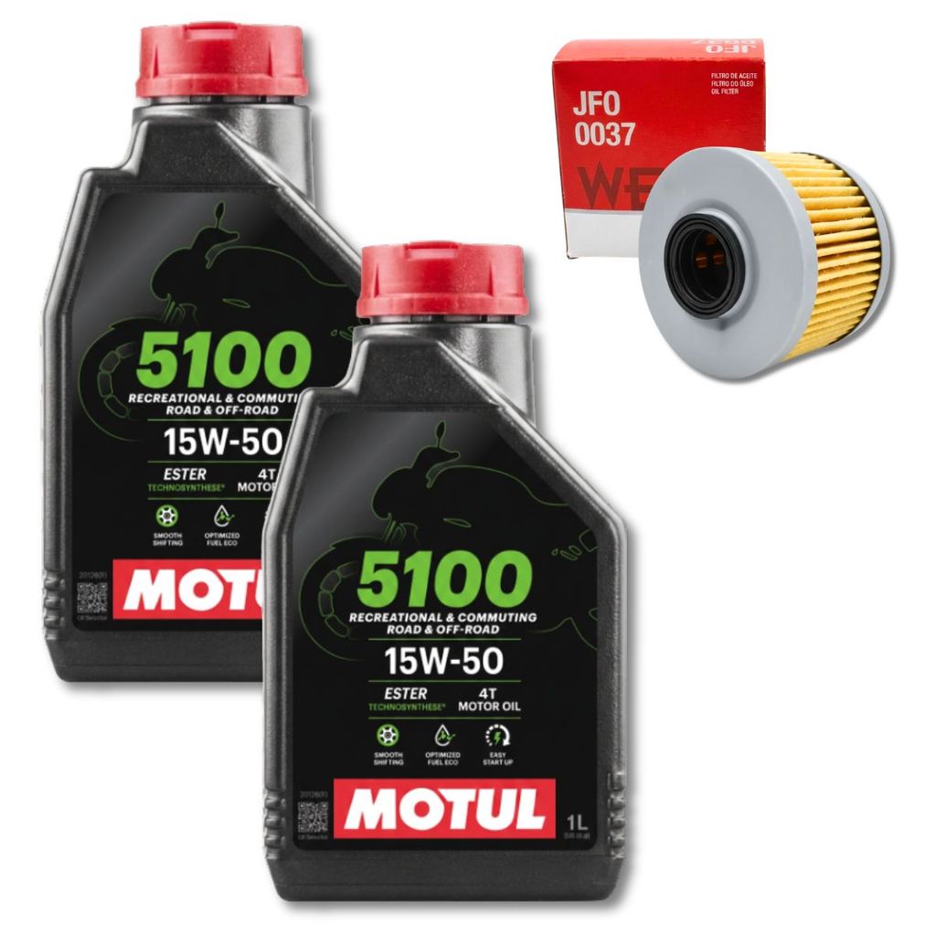 TROCA ÓLEO 15W50 MOTUL 5100 4T 2L SEMI-SINTÉTICO Royal Enfield Classic 350 Hunter 350 Meteor 350 + FILTRO OLEO WEGA