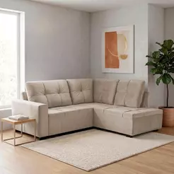 Sofá de Canto com Chaise Ibarra Suede Velut Bege - King House