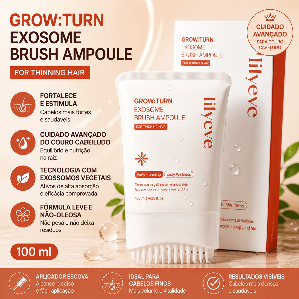 LILYEVE Grow:Turn Exosome Brush Ampoule 100ml Original | Ampola Capilar Coreana com Aplicador para Couro Cabeludo e Fios