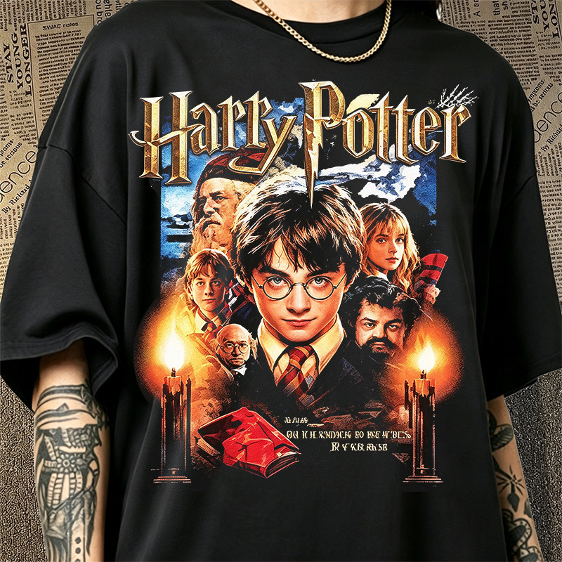 Camiseta Unissex Oversized Harry Potter Estampa com Personagens Iconicos Moderna Confortável Atemporal Tendência