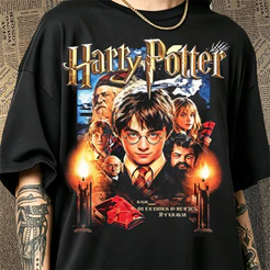 Camiseta Unissex Oversized Harry Potter Estampa com Personagens Iconicos Moderna Confortável Atemporal Tendência