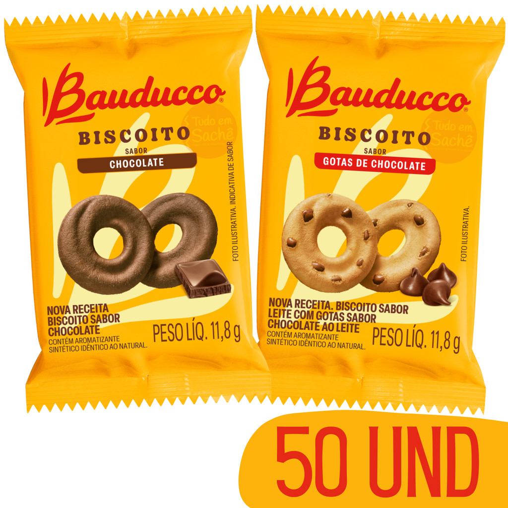 Biscoito Bauducco em Sache Amanteigado  Chocolate e Gotas - 50 unid Bolachinhas