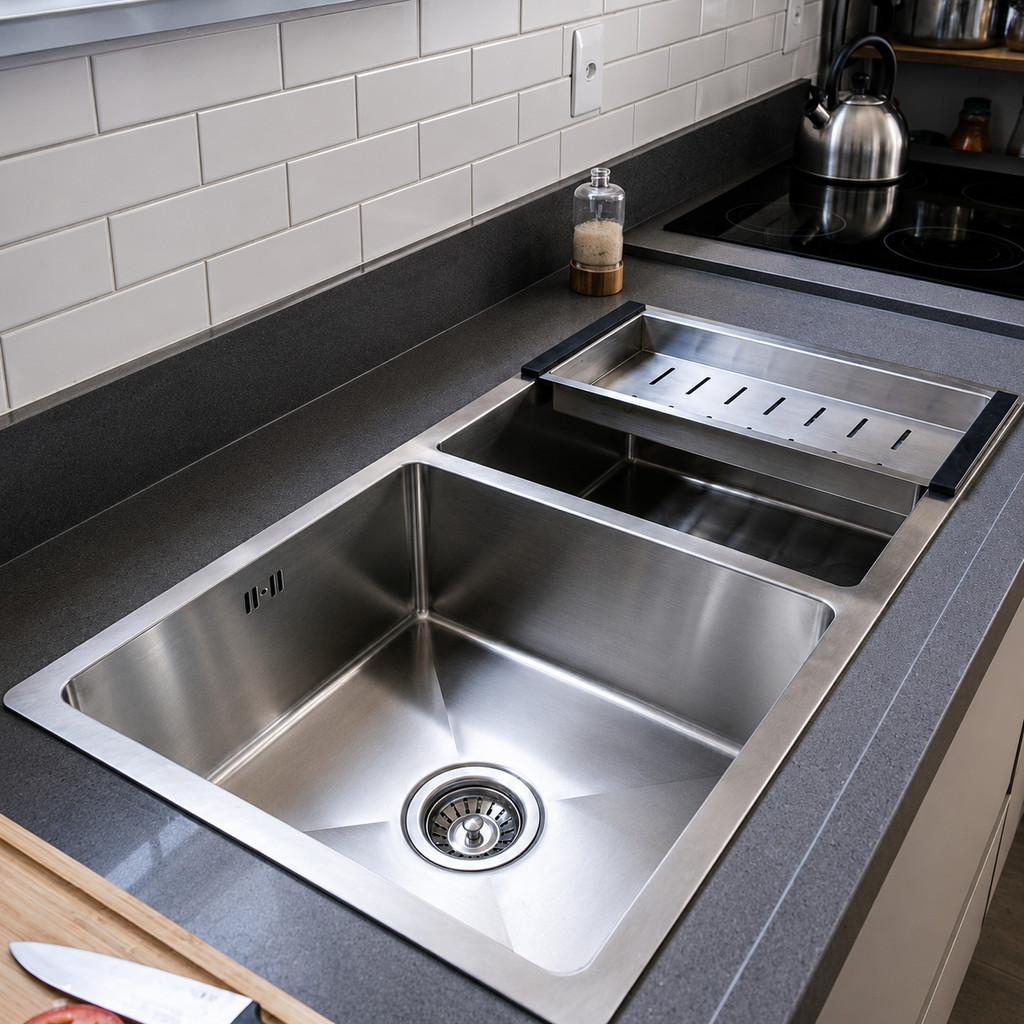 Cuba Dupla Gourmet Inox 80x40x22cm Com Cesto Escorredor E Ralo