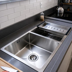Cuba Dupla Gourmet Inox 80x40x22cm Com Cesto Escorredor E Ralo