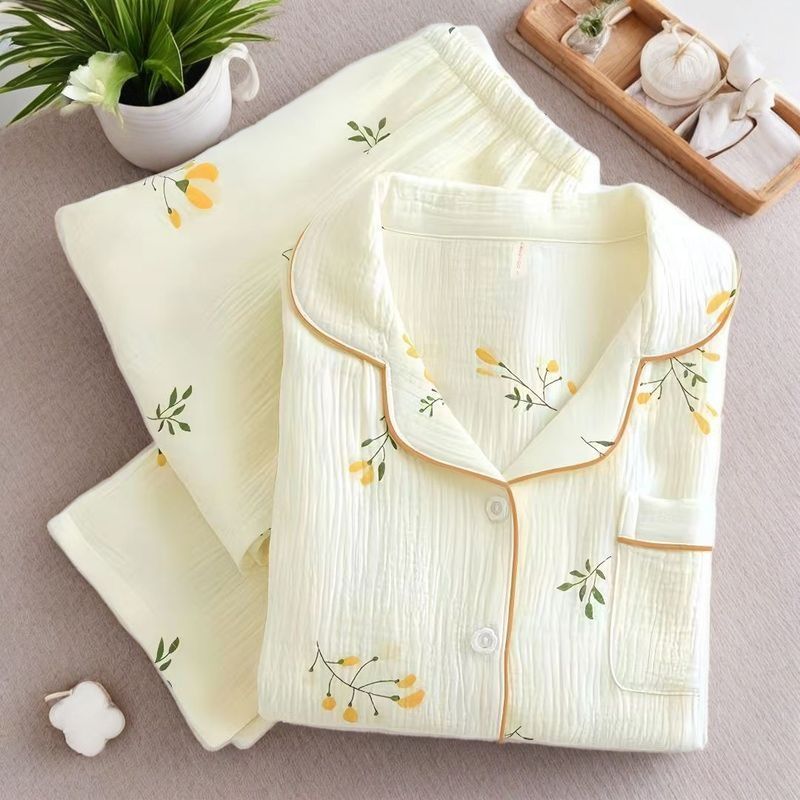 Primavera outono nuvem algodão lapela Cardigan pijamas de manga comprida terno meninas solto luz doce gordura Mm calças 