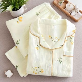 Primavera outono nuvem algodão lapela Cardigan pijamas de manga comprida terno meninas solto luz doce gordura Mm calças 