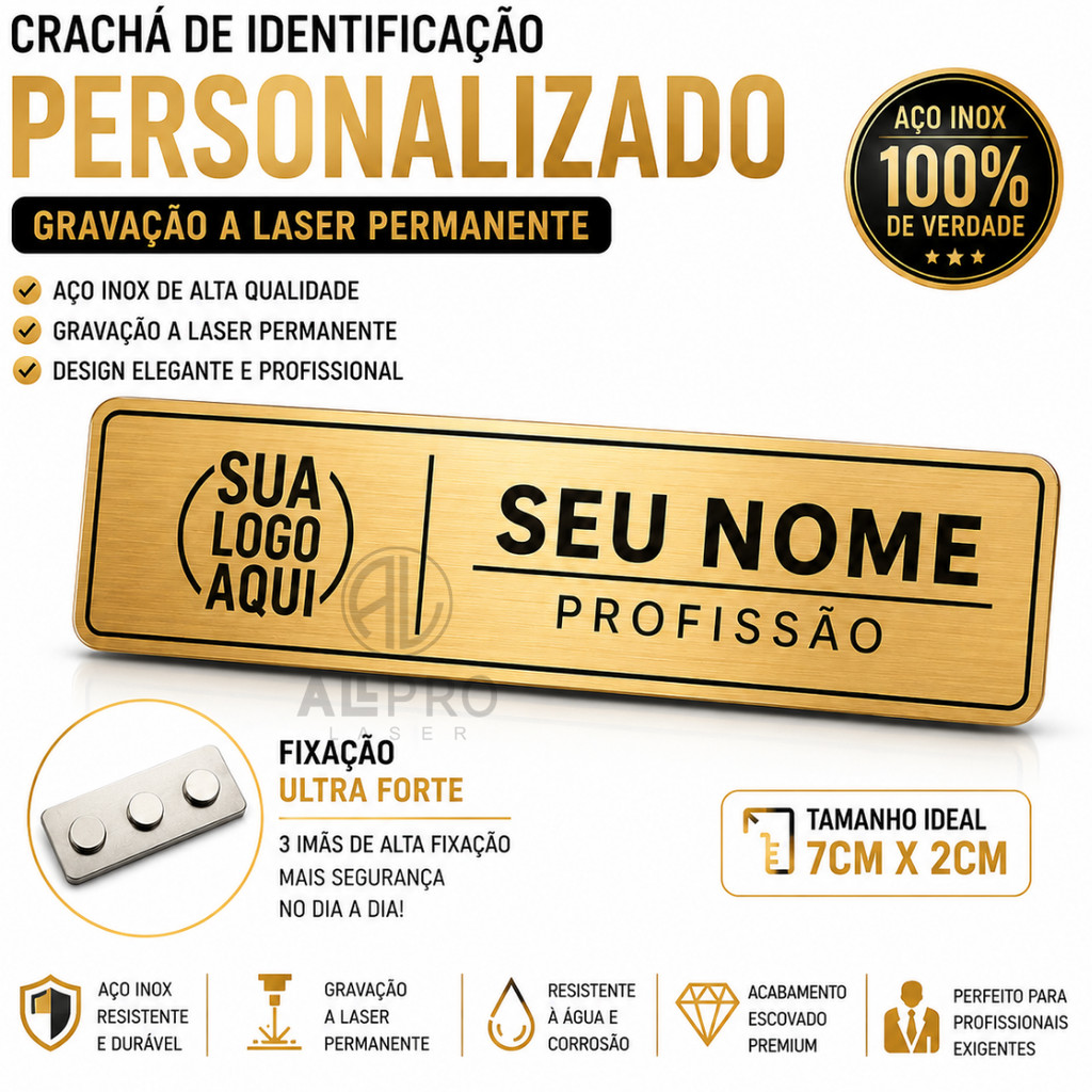 Crachá Broche Aço Inox C/ Imã Magnético Personalizado Laser