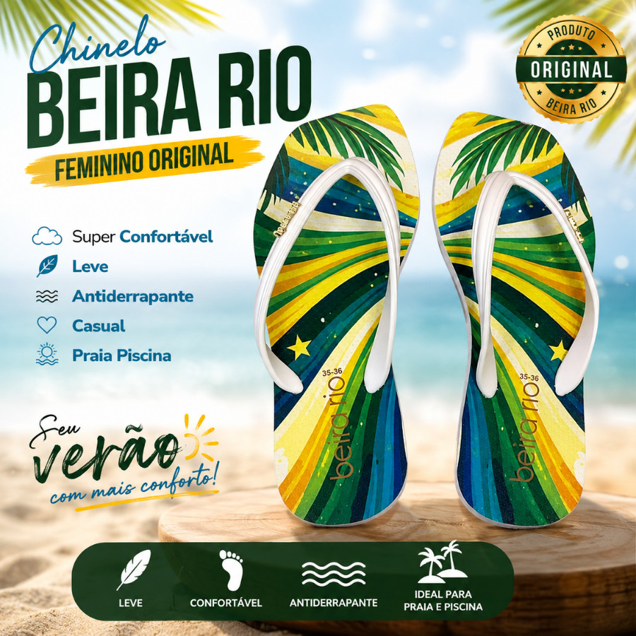 Chinelo Beira Rio Feminino Original Super Confortável Leve Antiderrapante Casual Praia Piscina