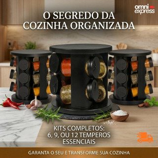 Rack Giratório De Especiarias Para 6 , 9 E 12 Potes De Vidro Com Tampa Medidora Organizador De