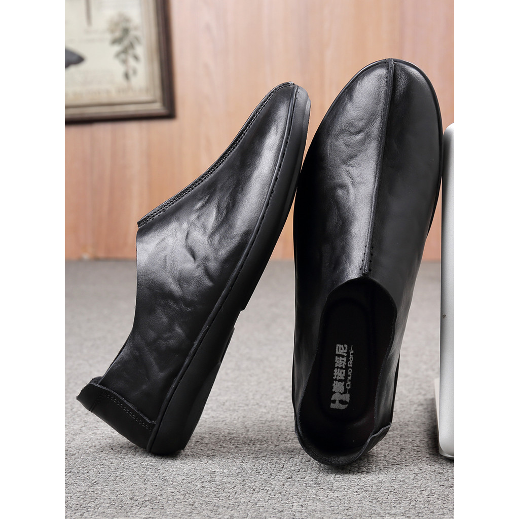 Dunuo Benny Sapatos de couro casuais masculinos de camada única sapatos masculinos de um Pedal sapatos masculinos chines
