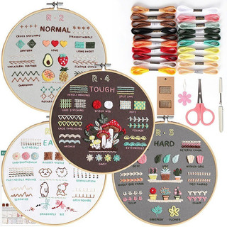 Kit De Bordado Para Iniciantes-Conjunto De Agulha DIY De 4 Peças Com Padrões Estampados E Instruções