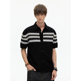 BLAEXIT Phil Island Jacquard Lapela Botão Malha Camisa polo Masculina de Manga Curta Jaqueta Cardigan de Meia Manga de V