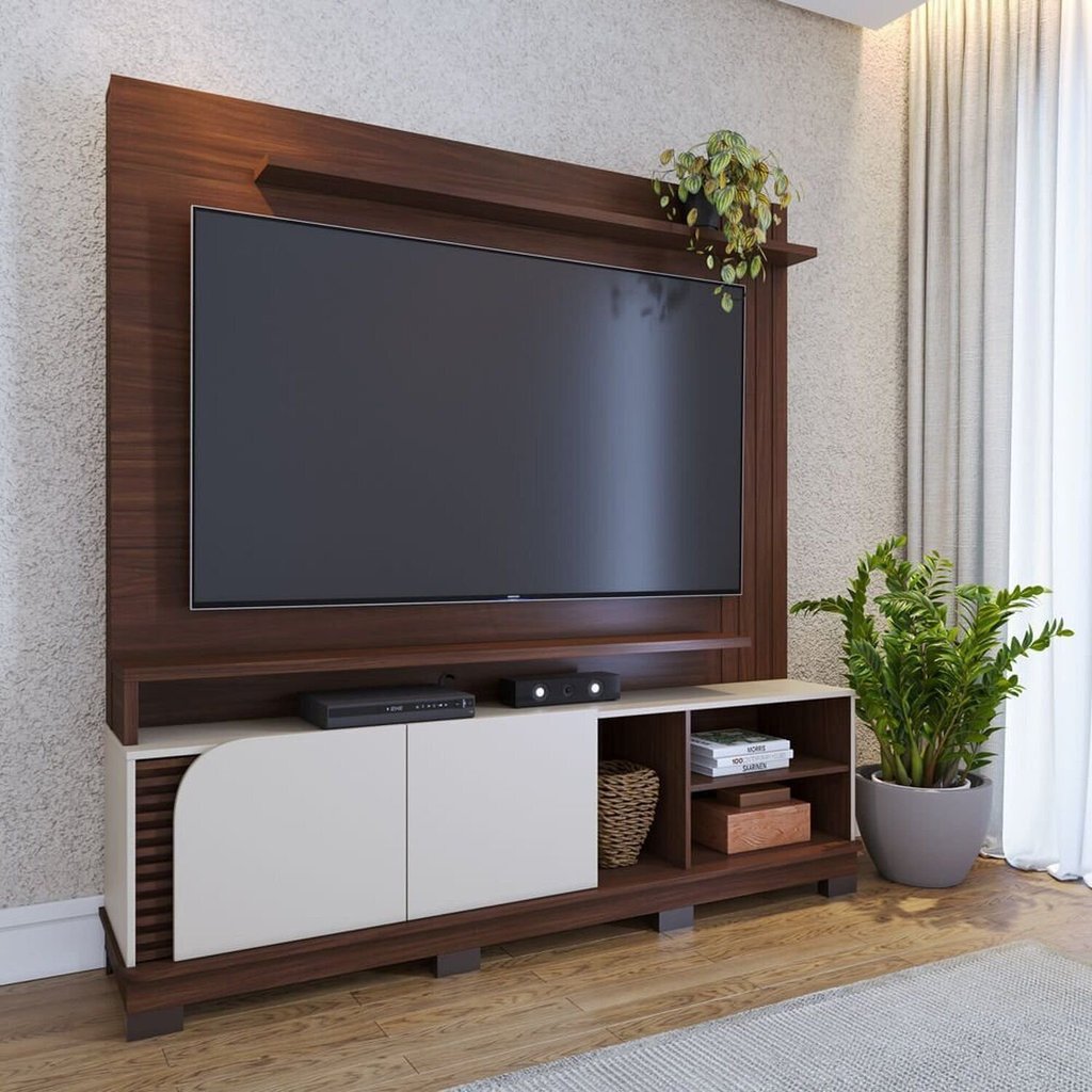 Estante para TV e Home Theater até 75 Polegadas 182CMX187CM 2 Portas Jurerê Nogueira Real/Off White Matte
