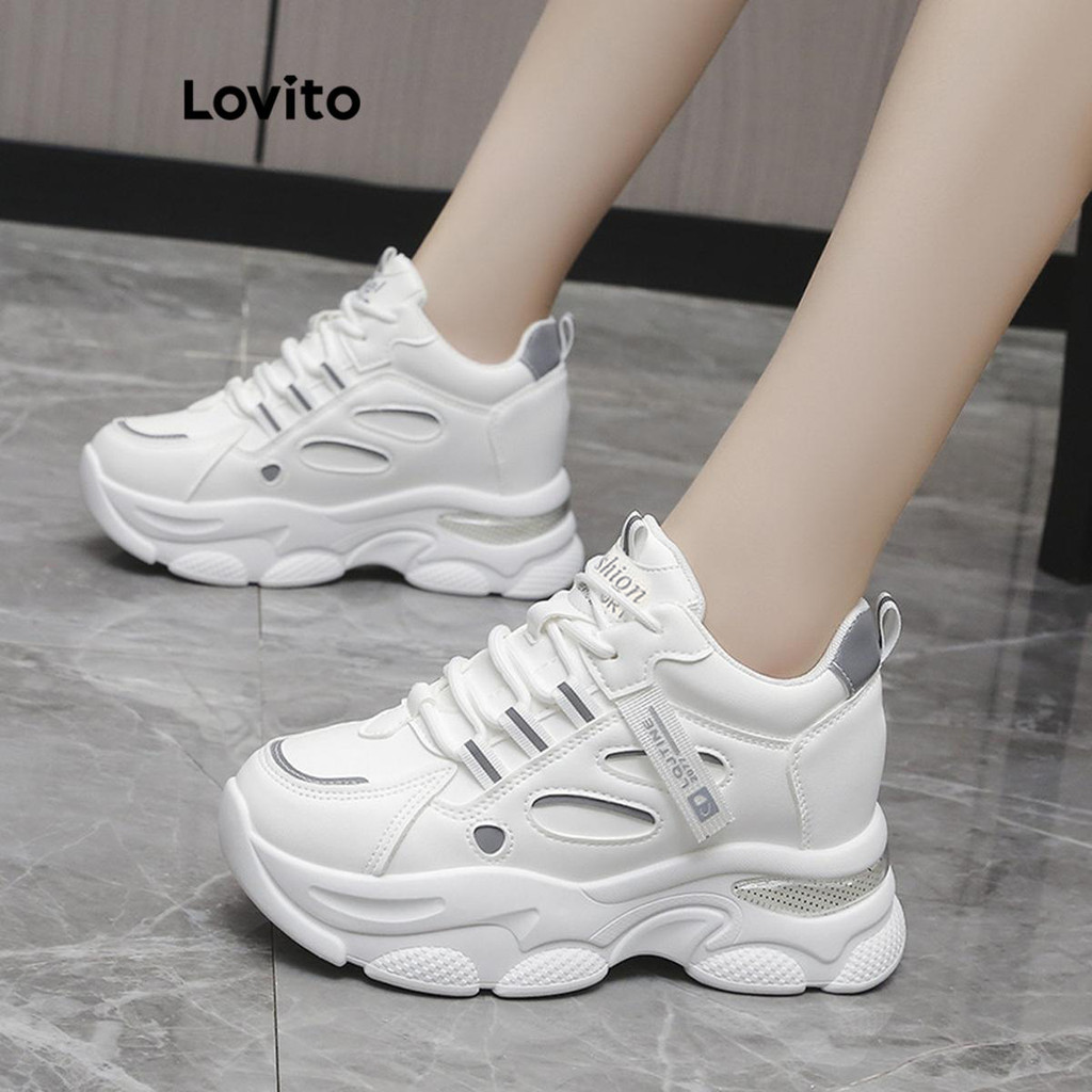 Lovito Branco Casual Sapatos lisos para pai tênis respirável para mulheres LFA67248 · foto 2